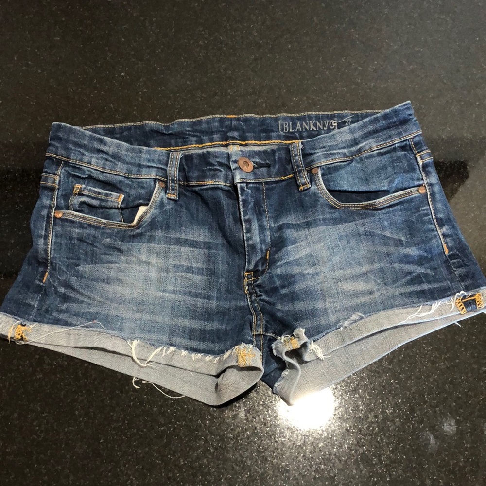 Blank NYC shorts. Super soft denim! Most comfortable shorts I’ve owned.